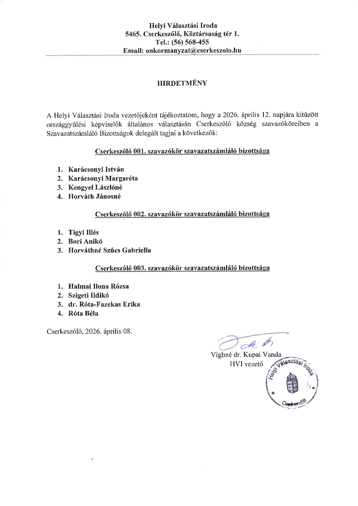 Választási hirdetmény