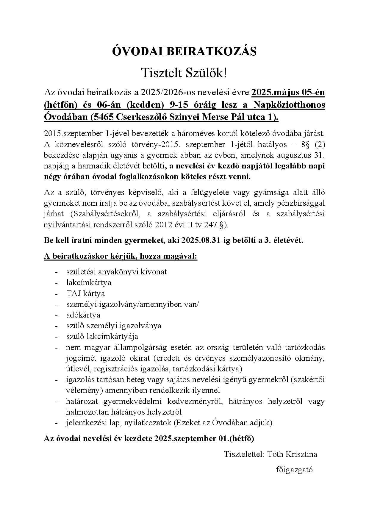 Óvodai beiratkozás