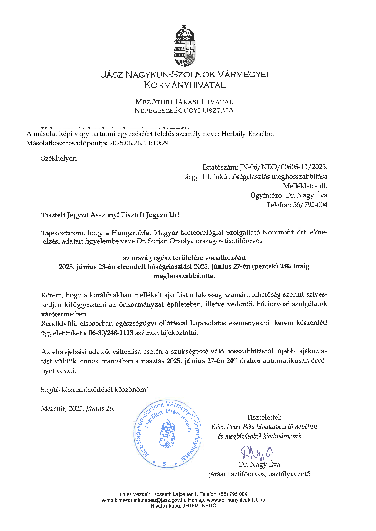 Hőségriasztás meghosszabbítása