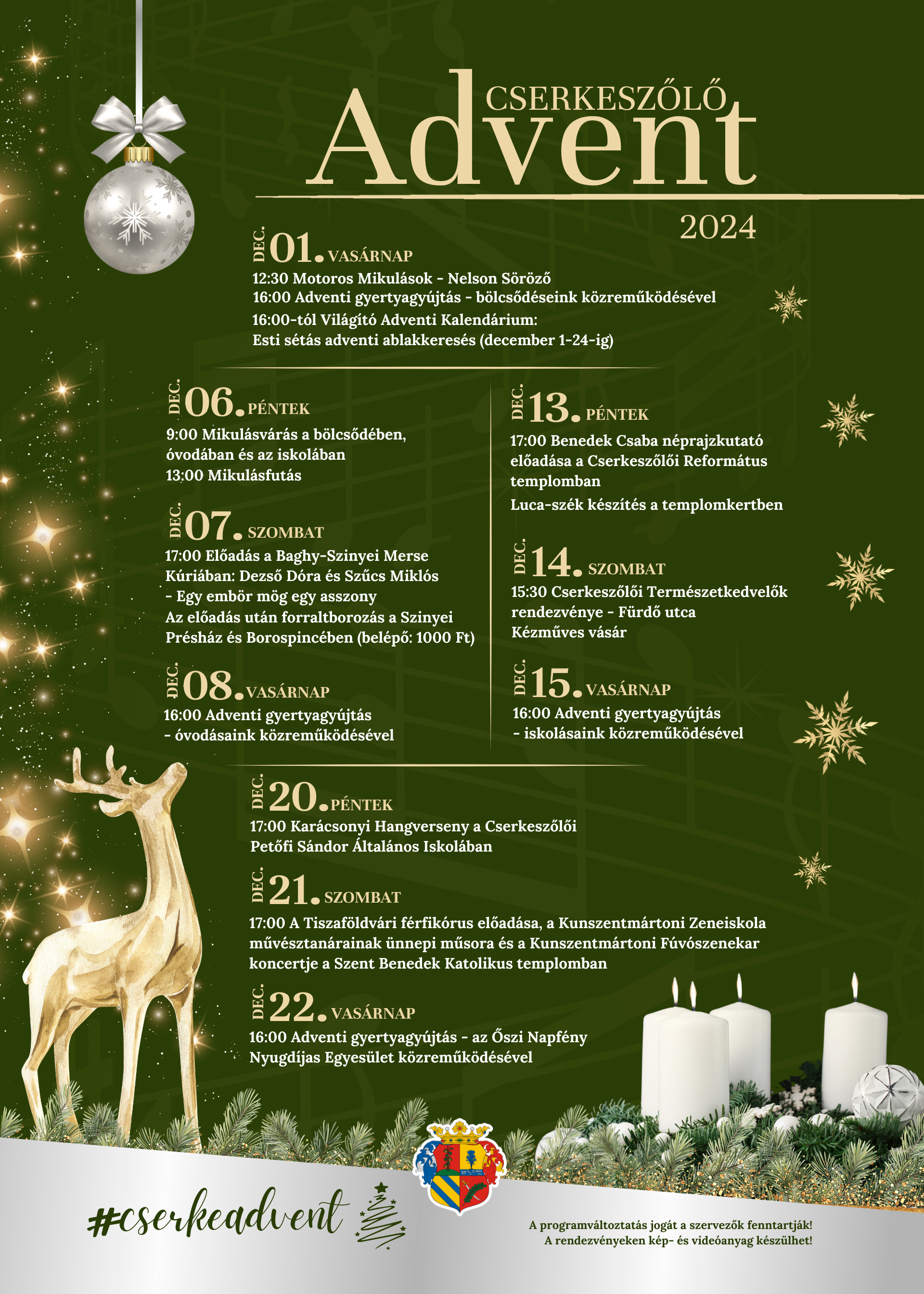 Adventi rendezvénysorozat Cserkeszőlő 2024